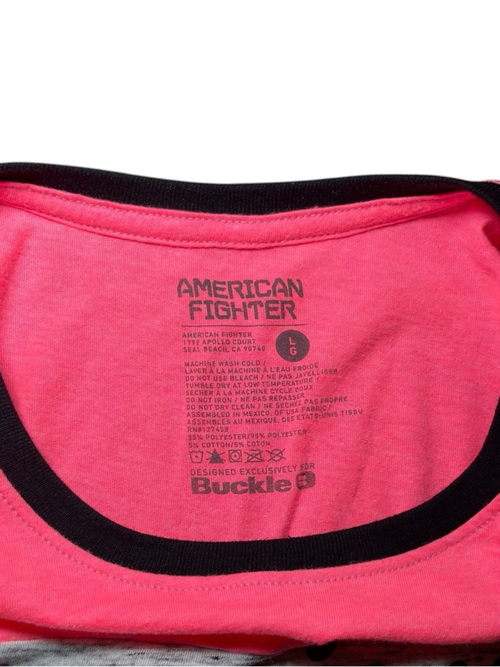 American Fighter Buckle Women’s Pink & Heather Gray Script Logo Tee Size Large - Picture 14 of 16